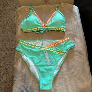 Popvil Vibrant Green Chevron Bikini Swim